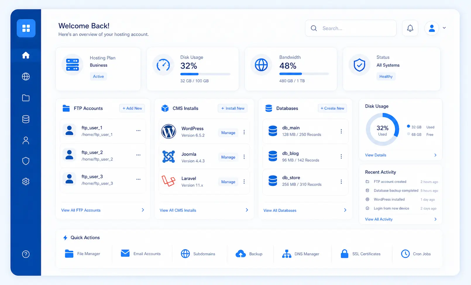 StackCP powerful hosting control panel dashboard